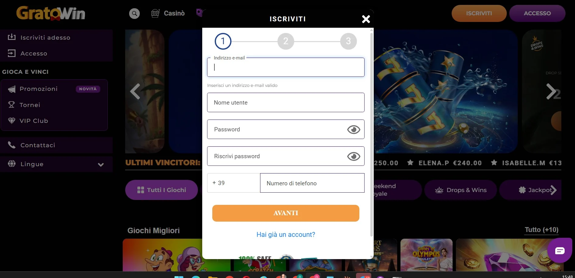 Bonus di benvenuto di Gratowin Casino fino a 3.000 euro su tre depositi con 50 giri gratis per l'Italia